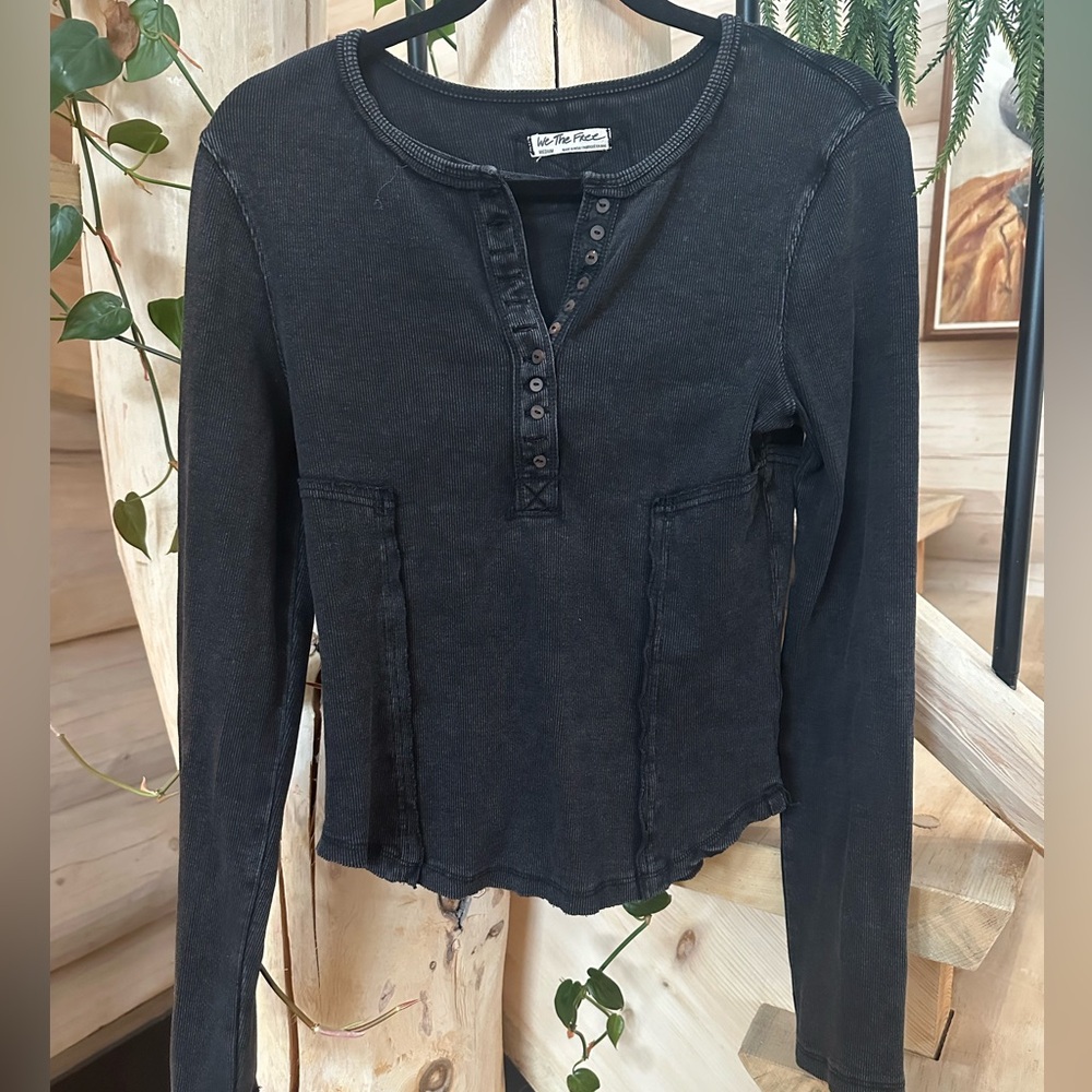 Free People Charcoal Long Sleeve Top